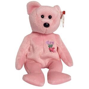 Ty Beanie Babies MUM Bear 8.5" Plush Mothers Day Pink Lavender Embroidery 2001